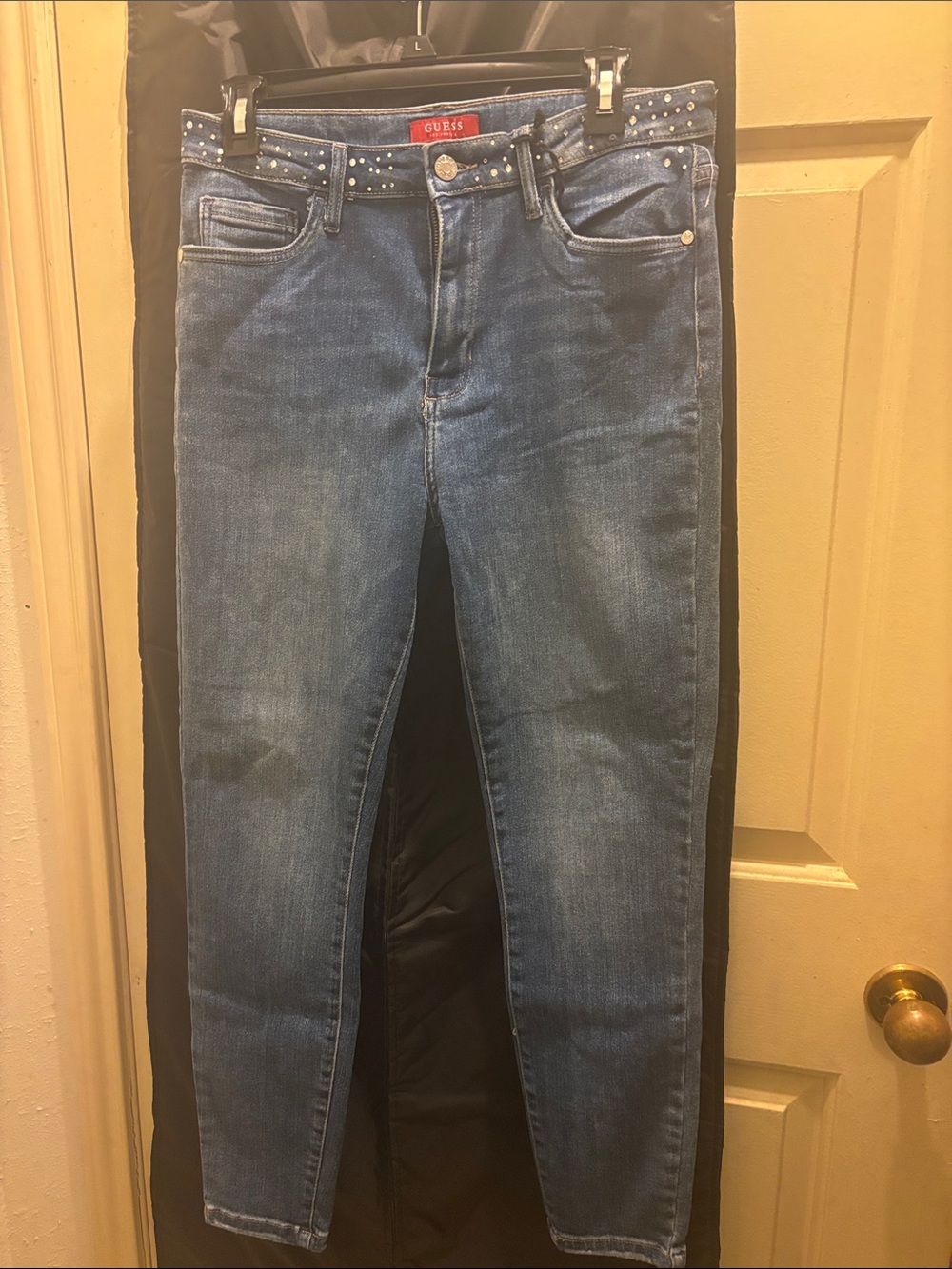 Guess Women's Skinny Jeans in Medium Blue with Studded Waist